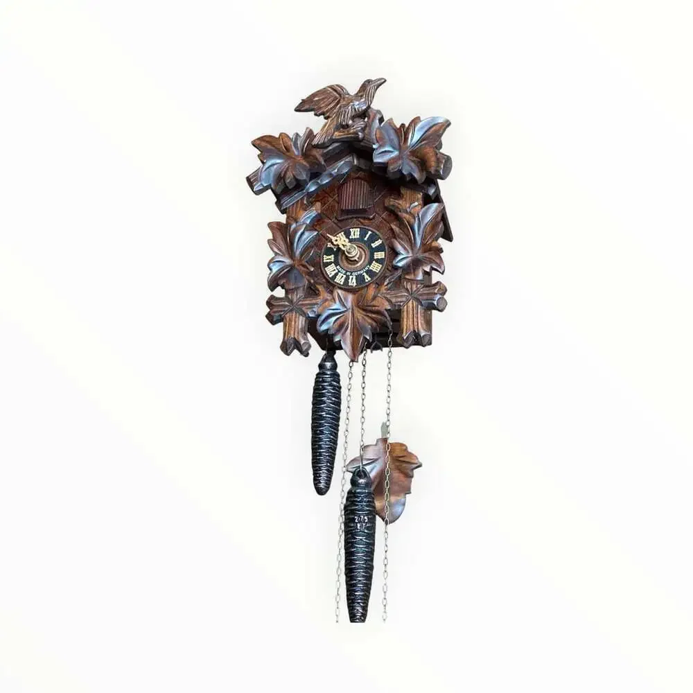 Black Forest Cuckoo Clock Hand Carved 5 Leaves and Bird Made in Germany VdS